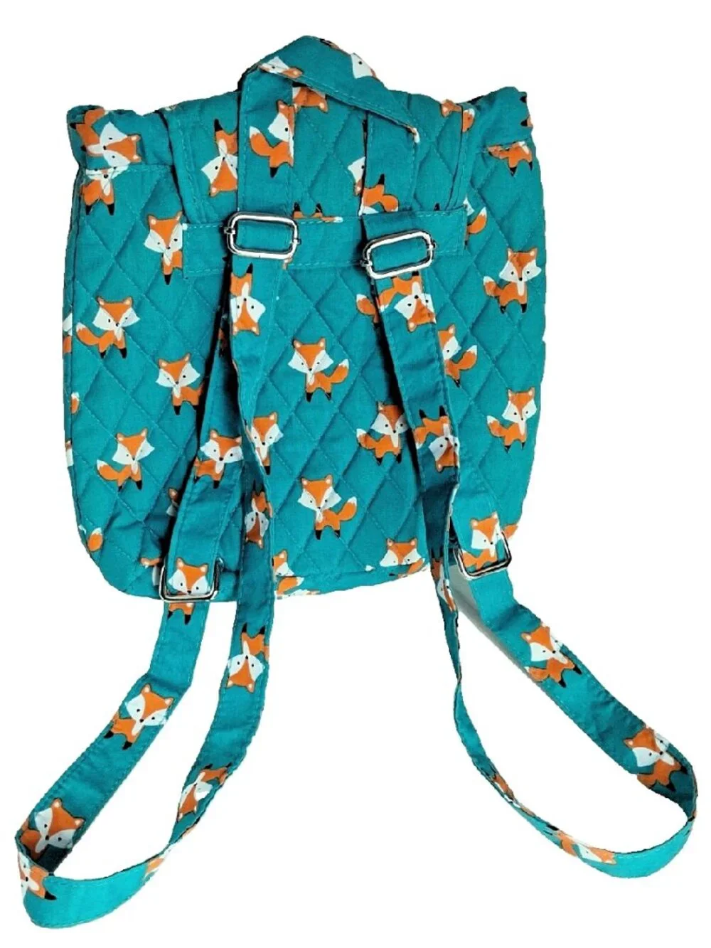 Fox Mini Lunch Bag Backpack Turquoise with Foxes - Fabric, Lightweight, Lined